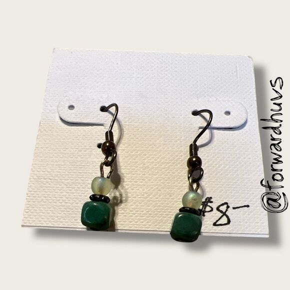 Bundle Sale 3 for $15 | Hand Crafted Green Beaded Dangle Earrings - Picture 4 of 6